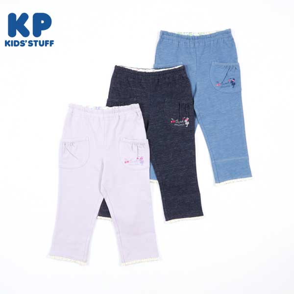 【クーポン対象】KP(ケーピー)デニム風ニットツイル裾ロールアップ7分丈パンツ(140～160)