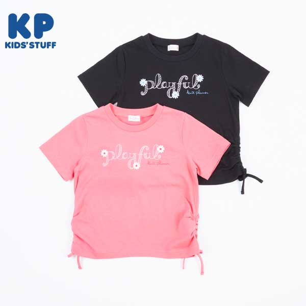 4月上旬入荷予定】KP(ケーピー)花レース付きロゴ刺繡の半袖Tシャツ(140